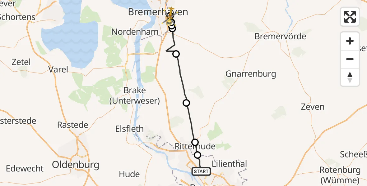 Flugroute Rettungshubschrauber Bremen - Bremerhaven, 18 September 2026, 17:30