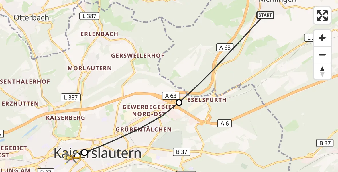 Flugroute Rettungshubschrauber Mehlingen - Westpfalz Hospital Kaiserslautern, 18 September 2026, 17:31
