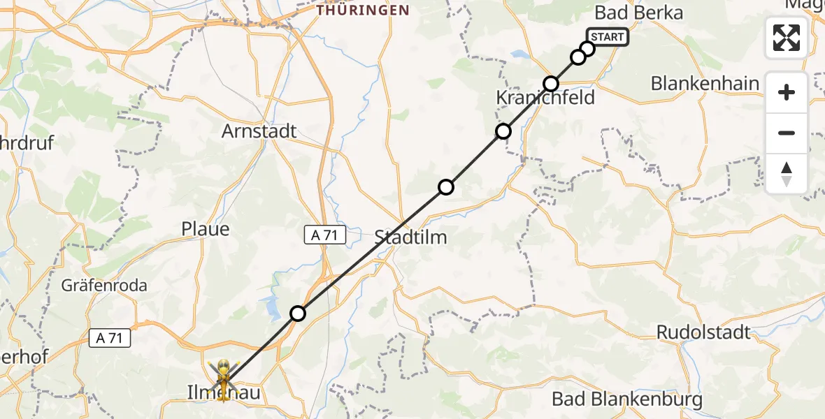 Flugroute Ambulanzhubschrauber Bad Berka - Ilmenau, 18 September 2026, 17:32