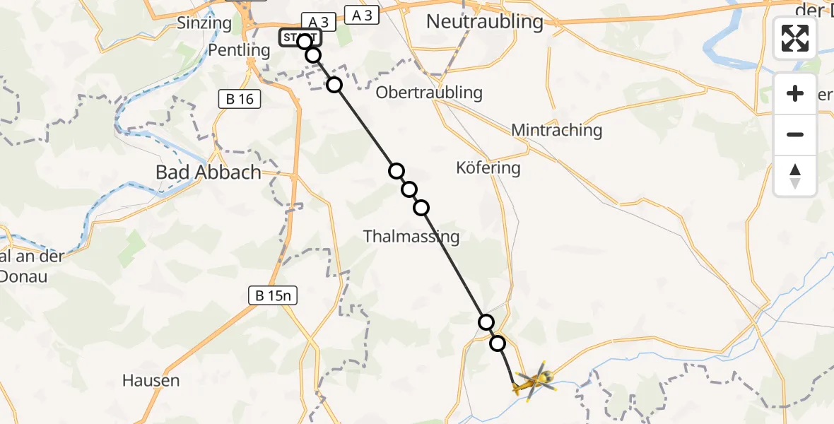 Flugroute Rettungshubschrauber DRF Air Rescue Station Regensburg / Regensburg University Hospital - Pfakofen, 18 September 2026, 17:42