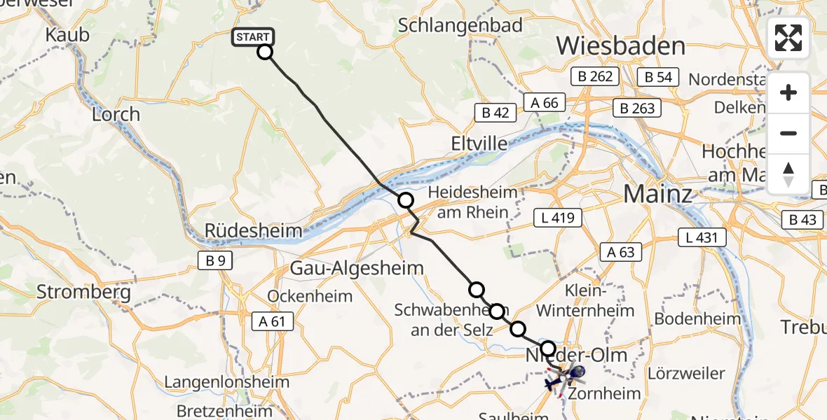 Flugroute Polizeihubschrauber Geisenheim - Nieder-Olm, 18 September 2026, 17:58