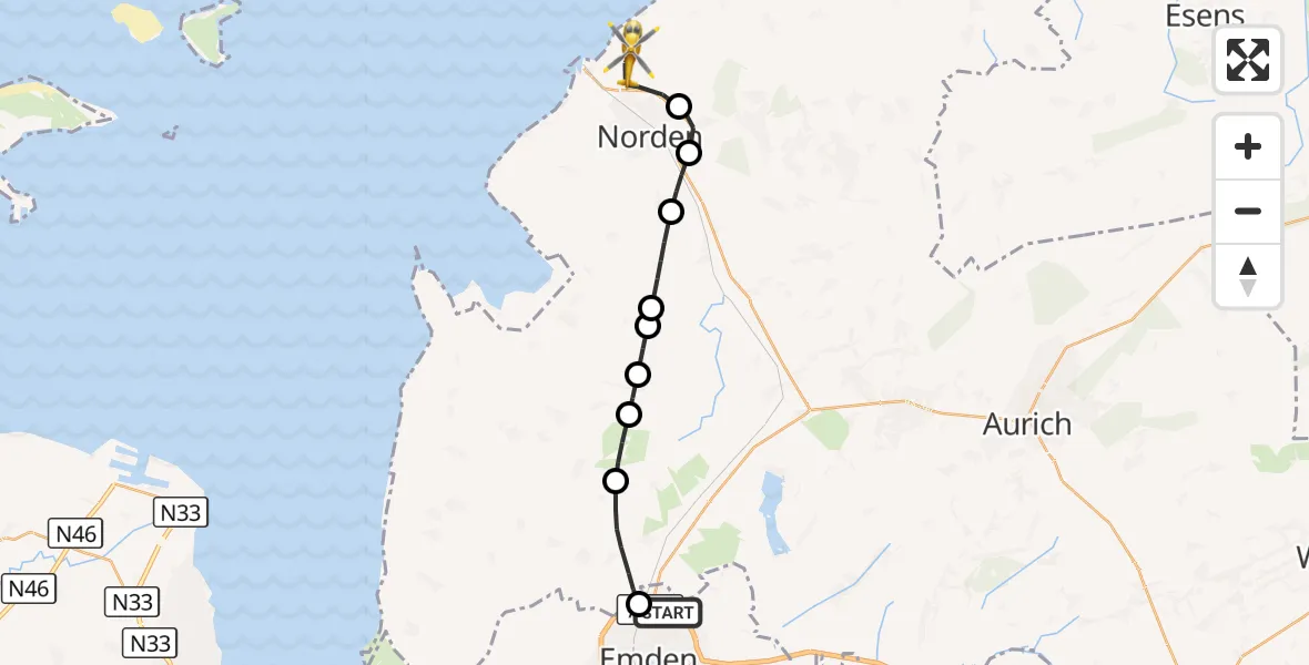 Flugroute Ambulanzhubschrauber Emden - Norden-Norddeich Flughafen, 18 September 2026, 18:01