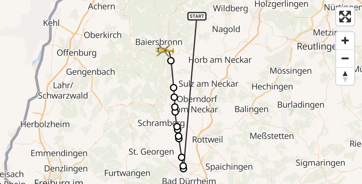 Flugroute Ambulanzhubschrauber Altensteig - Freudenstadt, 18 September 2026, 18:11