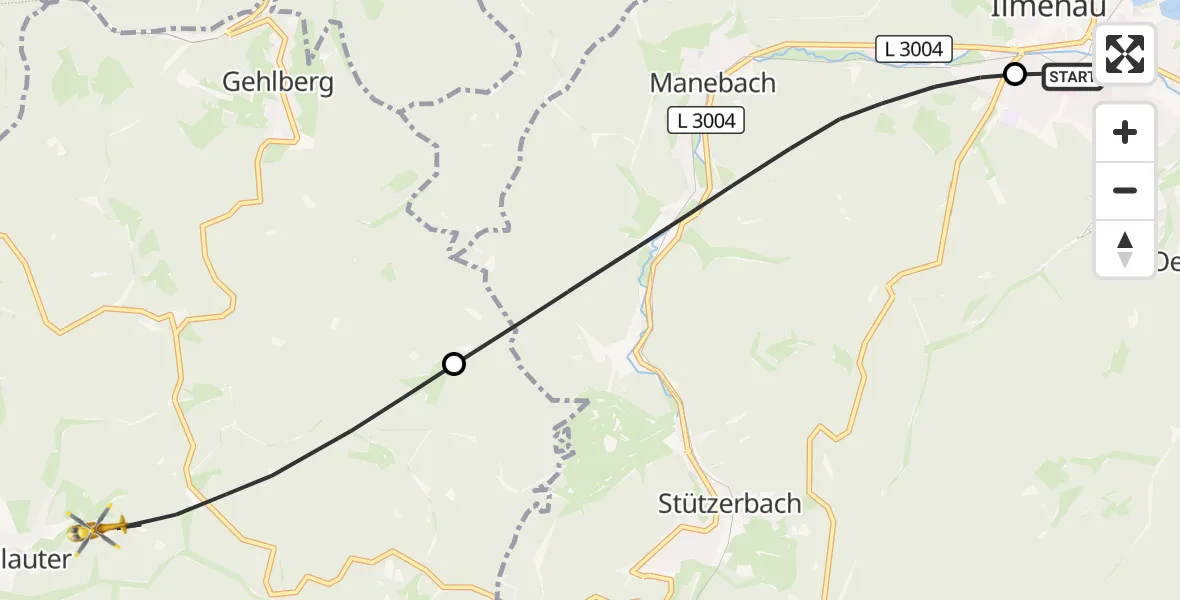 Flugroute Rettungshubschrauber Ilm-Kreis-Kliniken Arnstadt-Ilmenau Hubschrauberlandeplatz - Suhl, 18 September 2026, 18:16