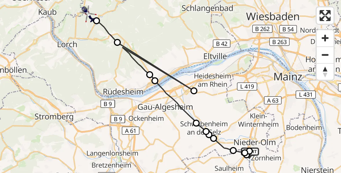 Flugroute Polizeihubschrauber Nieder-Olm - Lorch, 18 September 2026, 18:17