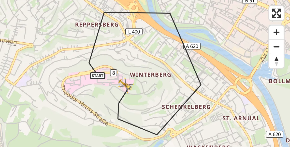 Flugroute Rettungshubschrauber Saarbrücken - Saarbrücken, 18 September 2026, 18:22
