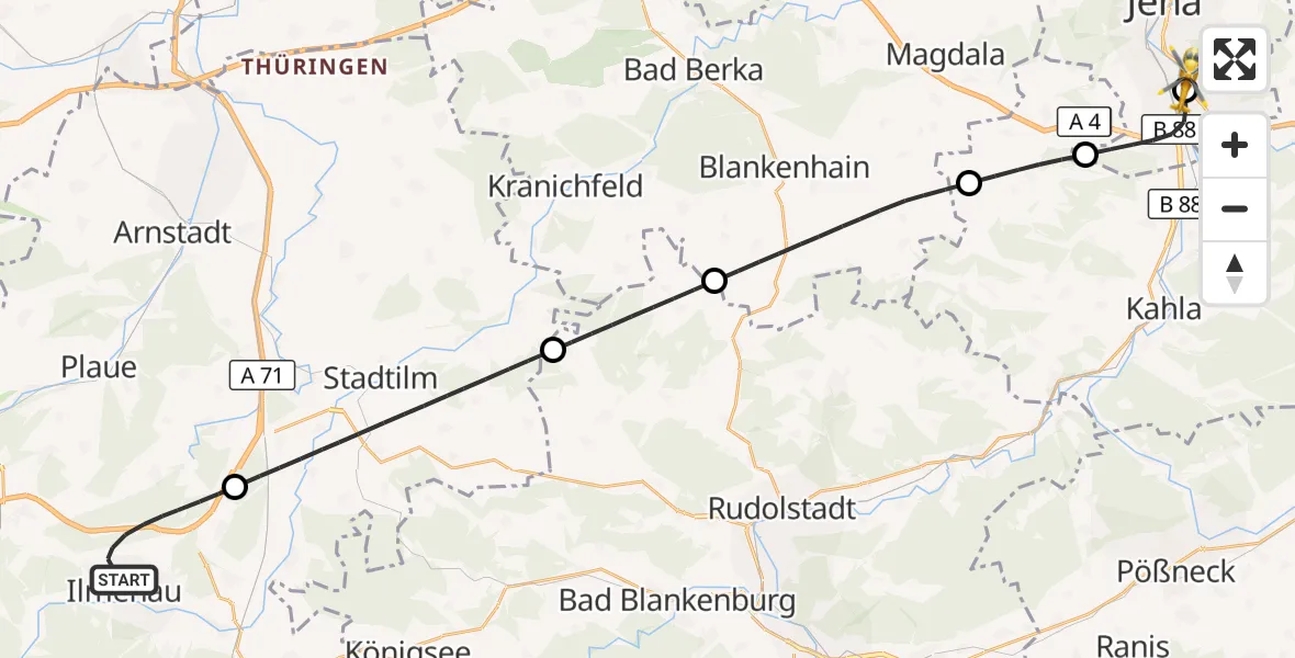 Flugroute Ambulanzhubschrauber Ilmenau - Lobeda Hubschrauberlandeplatz, 18 September 2026, 18:38