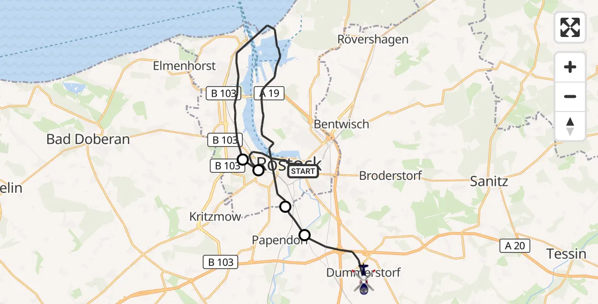 Flugroute Polizeihubschrauber Rostock - Dummerstorf, 18 September 2026, 19:05