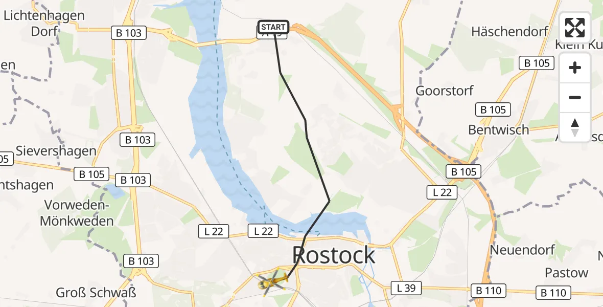 Flugroute Ambulanzhubschrauber Rostock - Rostock, 18 September 2026, 19:13