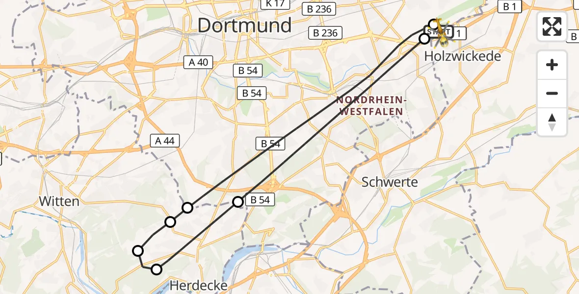Flugroute Rettungshubschrauber Dortmund Flughafen - Dortmund Flughafen, 18 September 2026, 19:13