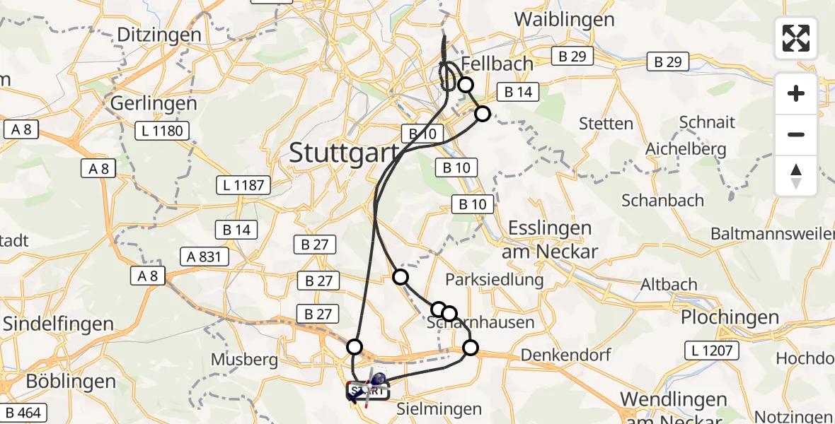 Flugroute Polizeihubschrauber Flughafen Stuttgart - Flughafen Stuttgart, 18 September 2026, 19:32