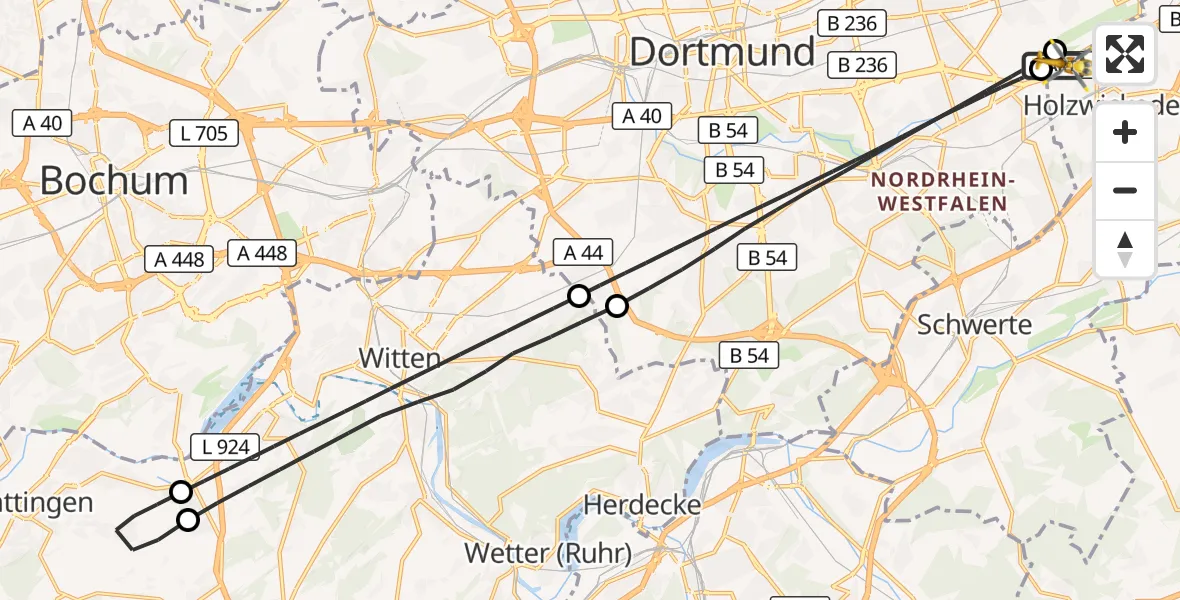Flugroute Rettungshubschrauber Dortmund Flughafen - Dortmund Flughafen, 18 September 2026, 19:51