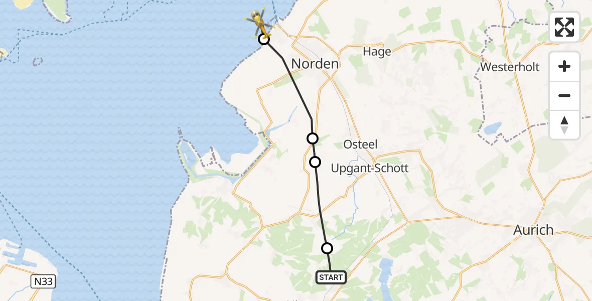 Flugroute Ambulanzhubschrauber Hinte - Noordzee, 18 September 2026, 20:19