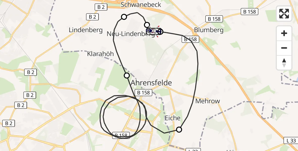 Flugroute Polizeihubschrauber Ahrensfelde Hubschrauberlandeplatz - Ahrensfelde Hubschrauberlandeplatz, 18 September 2026, 20:29