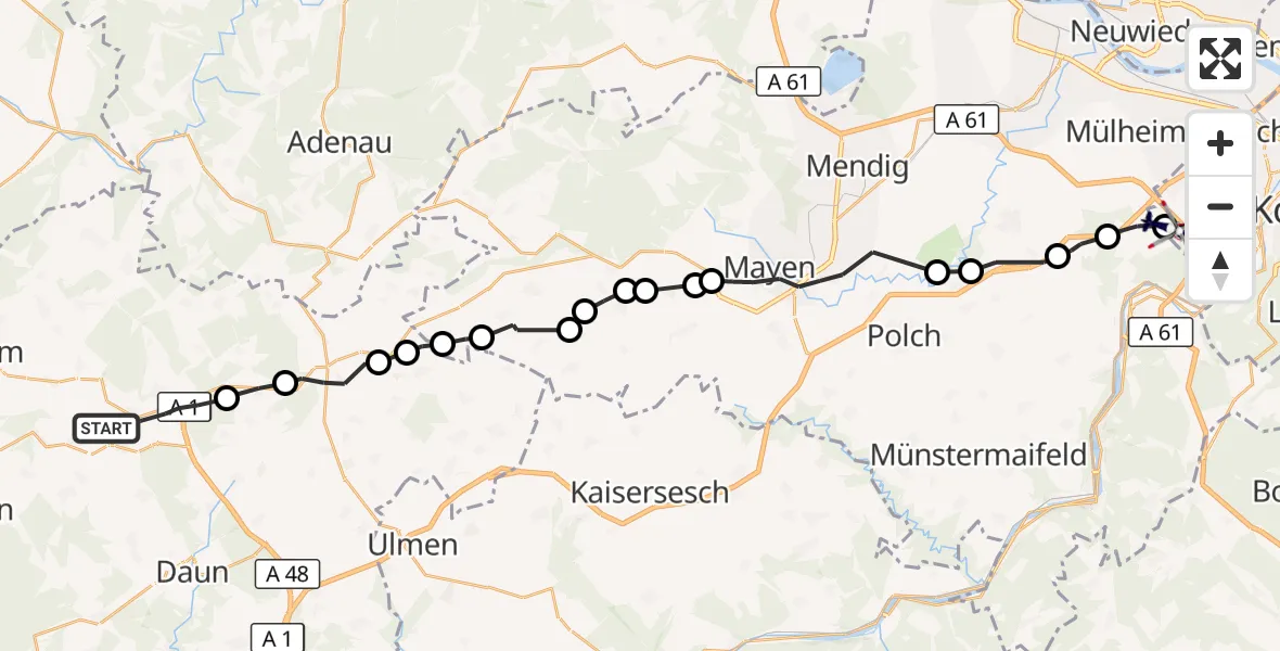 Flugroute Polizeihubschrauber Dreis-Brück - Kobern-Gondorf, 18 September 2026, 20:54