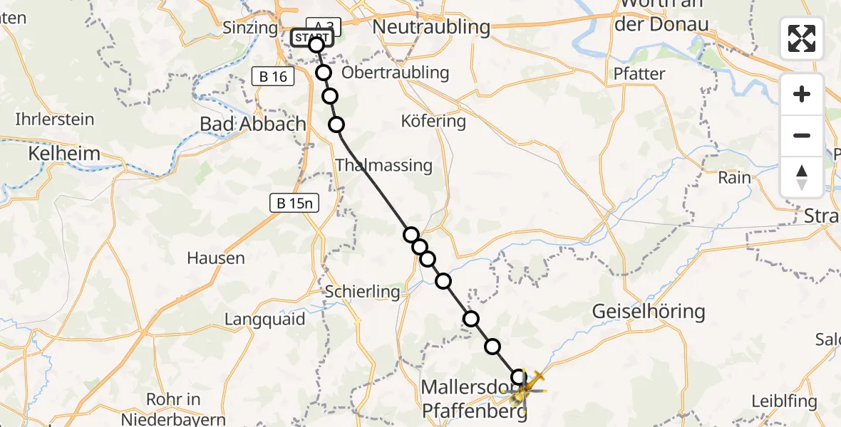 Flugroute Rettungshubschrauber DRF Air Rescue Station Regensburg / Regensburg University Hospital - Mallersdorf-Pfaffenberg, 18 September 2026, 21:28