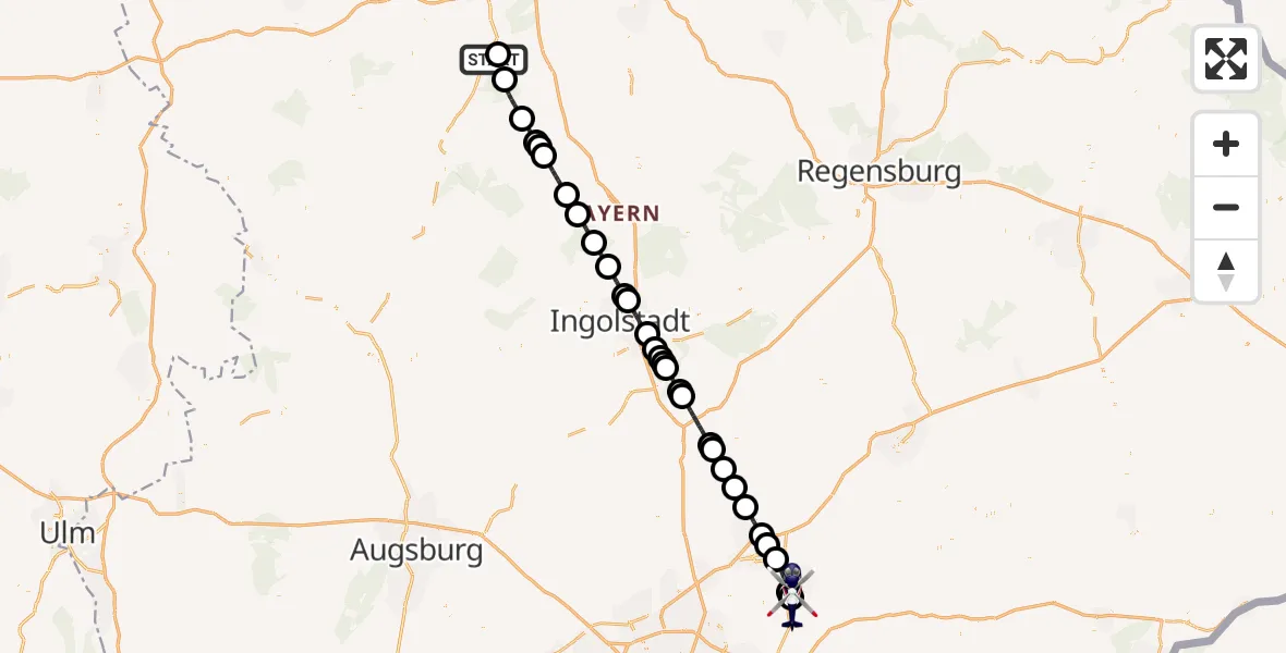 Flugroute Polizeihubschrauber Flugplatz Roth - Erding, 18 September 2026, 21:58