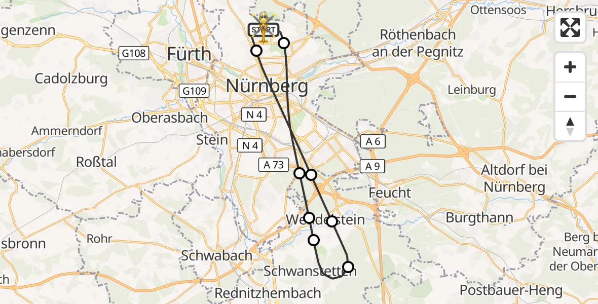 Flugroute Rettungshubschrauber Flughafen Nuremberg - Flughafen Nuremberg, 18 September 2026, 22:04
