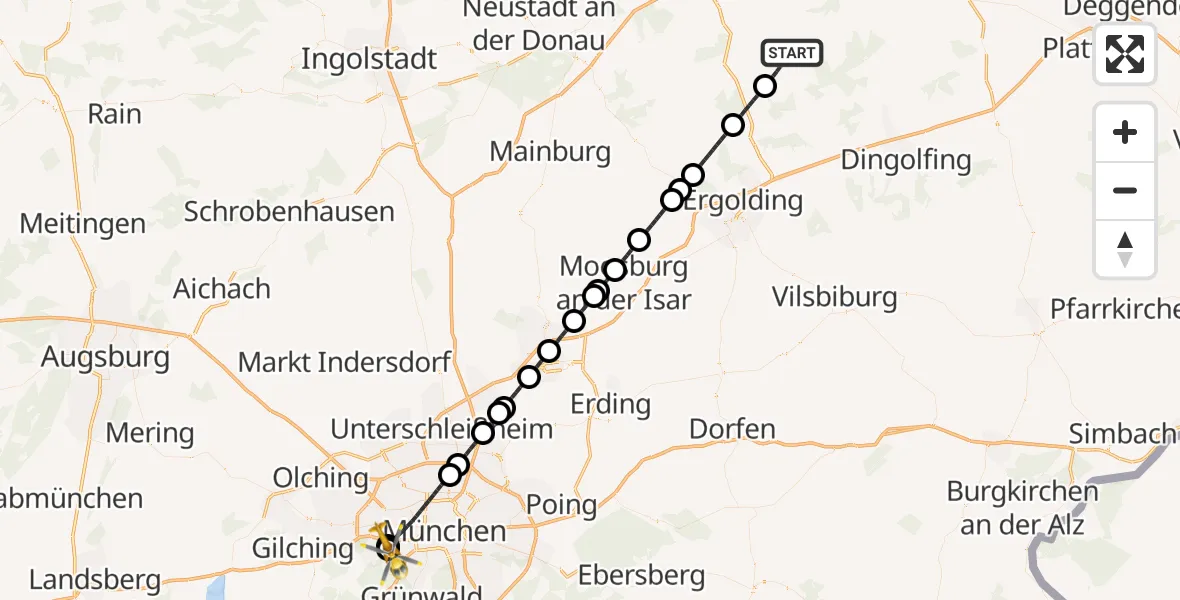 Flugroute Rettungshubschrauber Mallersdorf-Pfaffenberg - DRF Air Rescue München Hubschrauberlandeplatz, 18 September 2026, 22:44