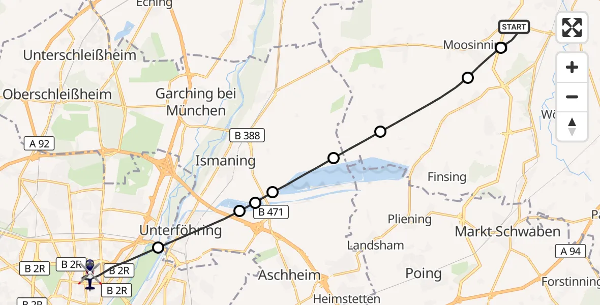 Flugroute Polizeihubschrauber Erding - München, 18 September 2026, 22:59