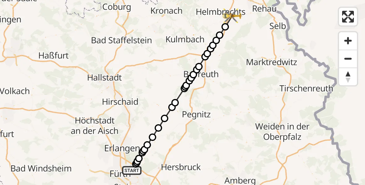 Flugroute Rettungshubschrauber Flughafen Nuremberg - Münchberg, 18 September 2026, 23:22