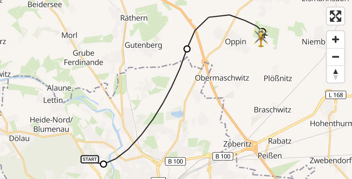 Flugroute Rettungshubschrauber Halle (Saale) University Hospital - Halle-Oppin Flugplatz, 18 September 2026, 23:43