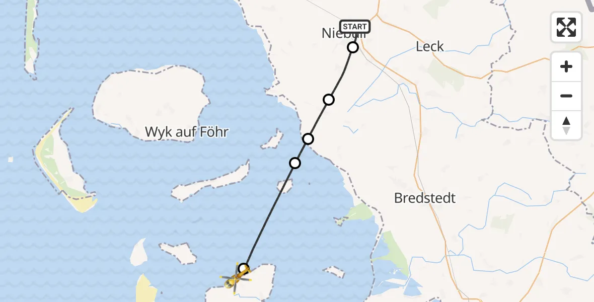 Flugroute Ambulanzhubschrauber Niebüll - Pellworm, 19 September 2026, 00:23
