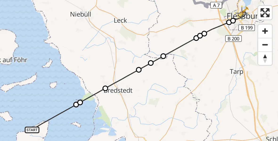 Flugroute Ambulanzhubschrauber Pellworm - Flensburg, 19 September 2026, 00:59