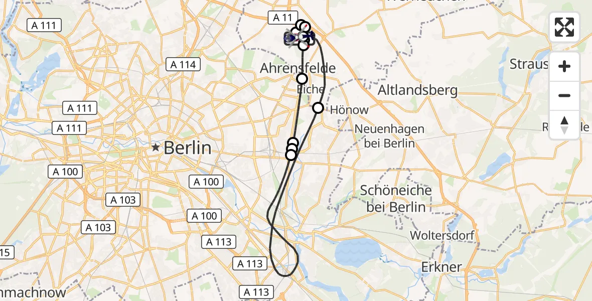 Flugroute Polizeihubschrauber Ahrensfelde Hubschrauberlandeplatz - Ahrensfelde Hubschrauberlandeplatz, 19 September 2026, 01:12
