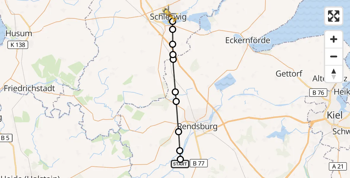 Flugroute Ambulanzhubschrauber Hörsten - Schleswig, 19 September 2026, 01:18