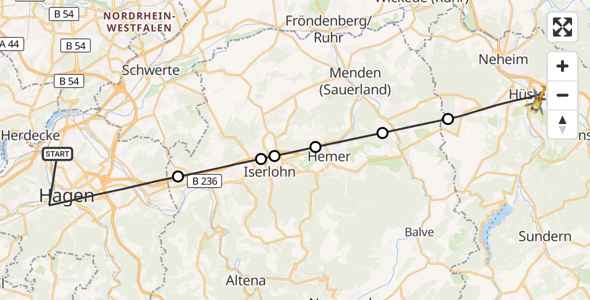 Flugroute Rettungshubschrauber Hagen - Arnsberg, 19 September 2026, 03:58