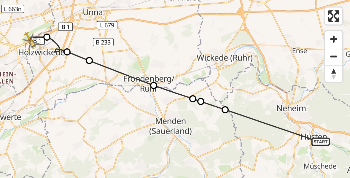 Flugroute Rettungshubschrauber Arnsberg - Dortmund Flughafen, 19 September 2026, 04:34