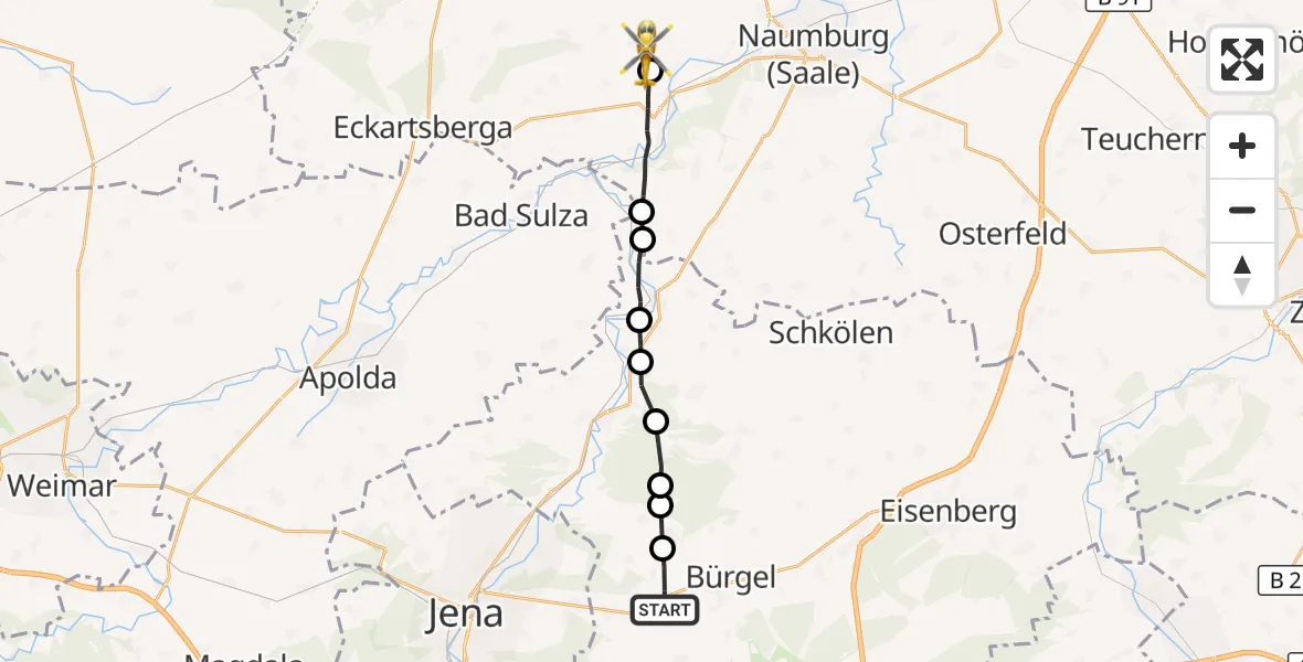 Flugroute Rettungshubschrauber Bürgel - Lanitz-Hassel-Tal, 19 September 2026, 05:44