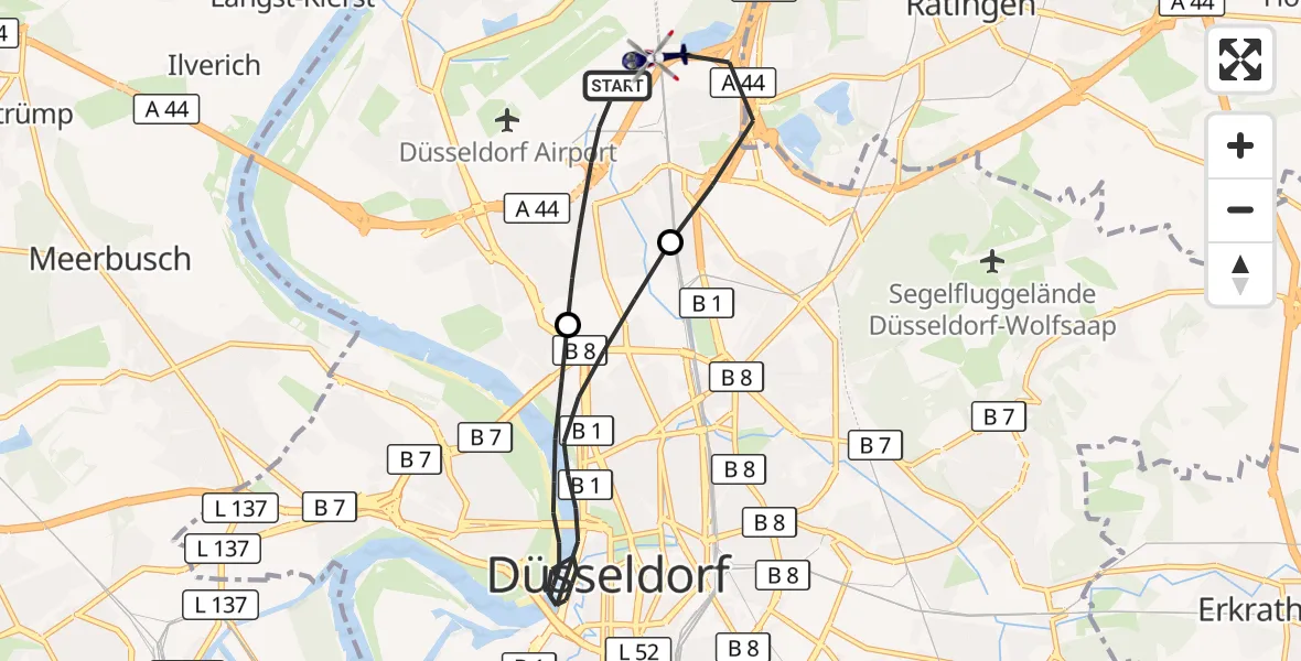 Flugroute Polizeihubschrauber Düsseldorf Flughafen - Düsseldorf Flughafen, 19 September 2026, 06:03