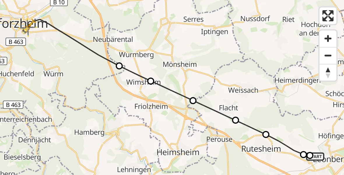Flugroute Rettungshubschrauber Leonberg Hospital - Pforzheim, 19 September 2026, 06:19
