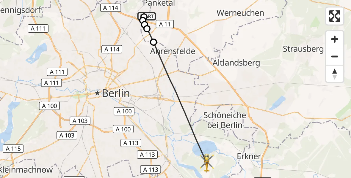 Flugroute Rettungshubschrauber Helios Clinic Berlin-Buch - Berlin, 19 September 2026, 06:20