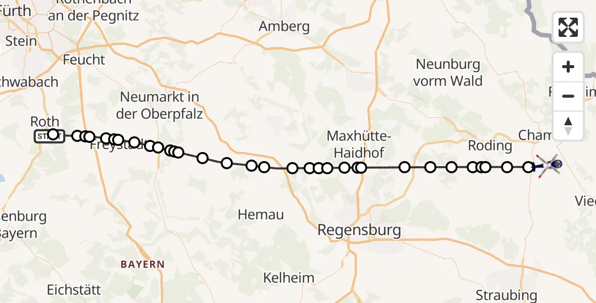 Flugroute Polizeihubschrauber Flugplatz Roth - Cham, 19 September 2026, 06:23