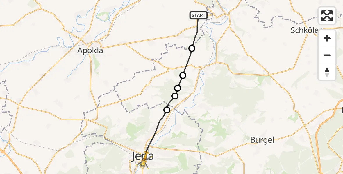 Flugroute Rettungshubschrauber Bad Sulza - Jena, 19 September 2026, 06:49