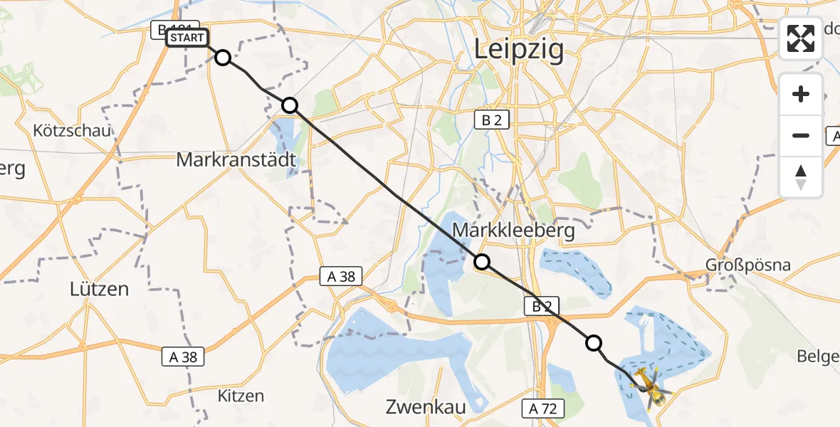 Flugroute Rettungshubschrauber Schkeuditz - Großpösna, 19 September 2026, 06:55