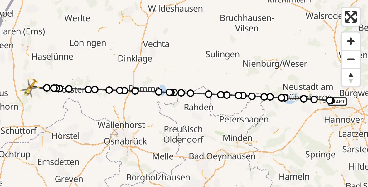 Flugroute Rettungshubschrauber Flughafen Hannover - Lingen (Ems), 19 September 2026, 06:58