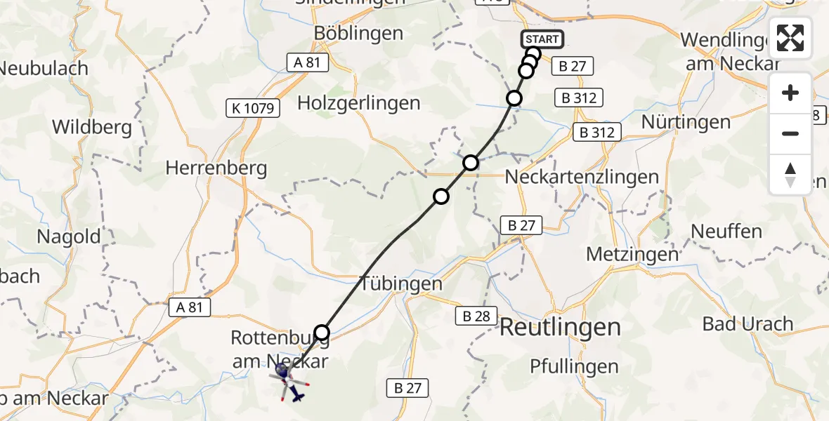 Flugroute Polizeihubschrauber Flughafen Stuttgart - Rottenburg am Neckar, 19 September 2026, 07:02