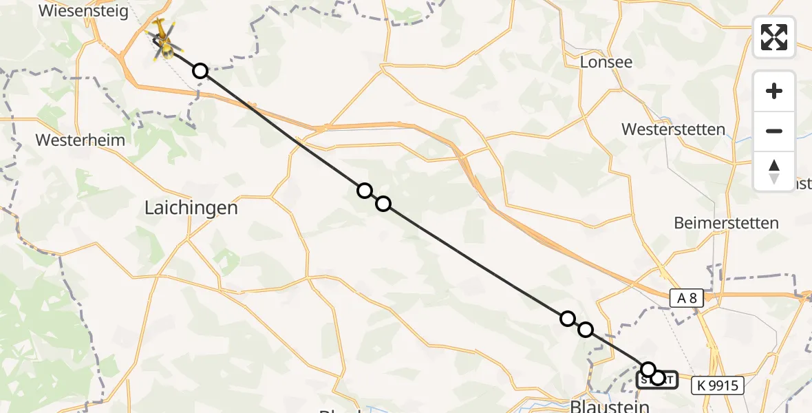 Flugroute Rettungshubschrauber Ulm Military Hospital Emergency - Hohenstadt, 19 September 2026, 07:05