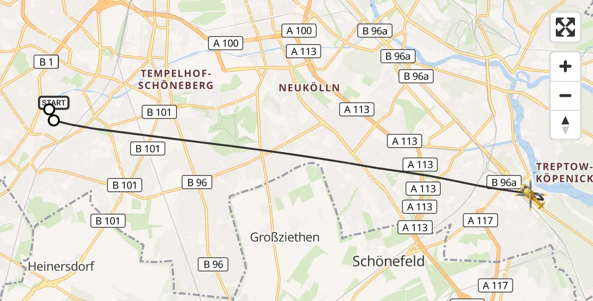 Flugroute Rettungshubschrauber Charité Clinic Benjamin Franklin Campus - Berlin, 19 September 2026, 07:13