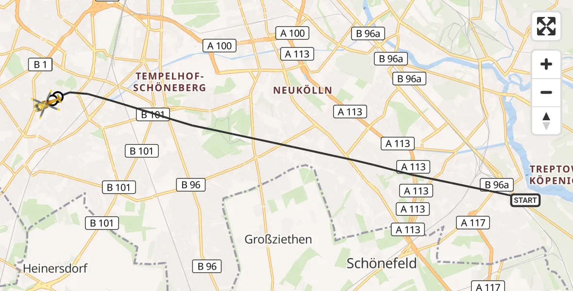Flugroute Rettungshubschrauber Berlin - Charité Clinic Benjamin Franklin Campus, 19 September 2026, 07:34