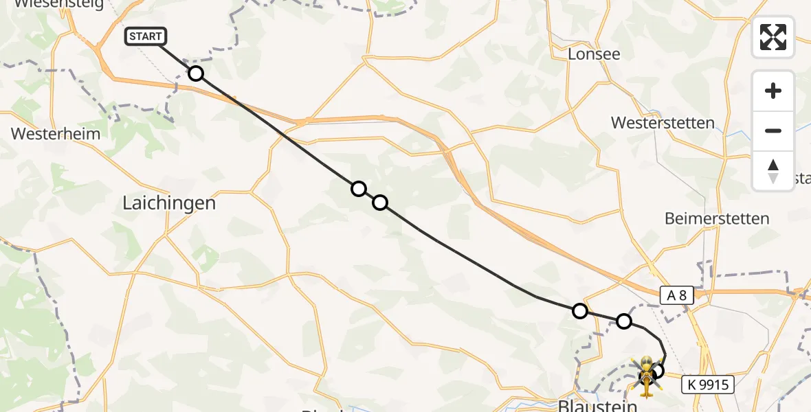 Flugroute Rettungshubschrauber Hohenstadt - ADAC Air Rescue Station Ulm (Christoph 22), 19 September 2026, 07:43