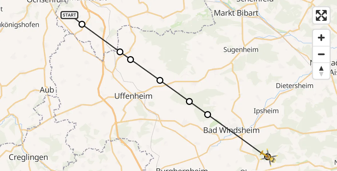 Flugroute Rettungshubschrauber Marktbreit - Obernzenn, 19 September 2026, 07:47