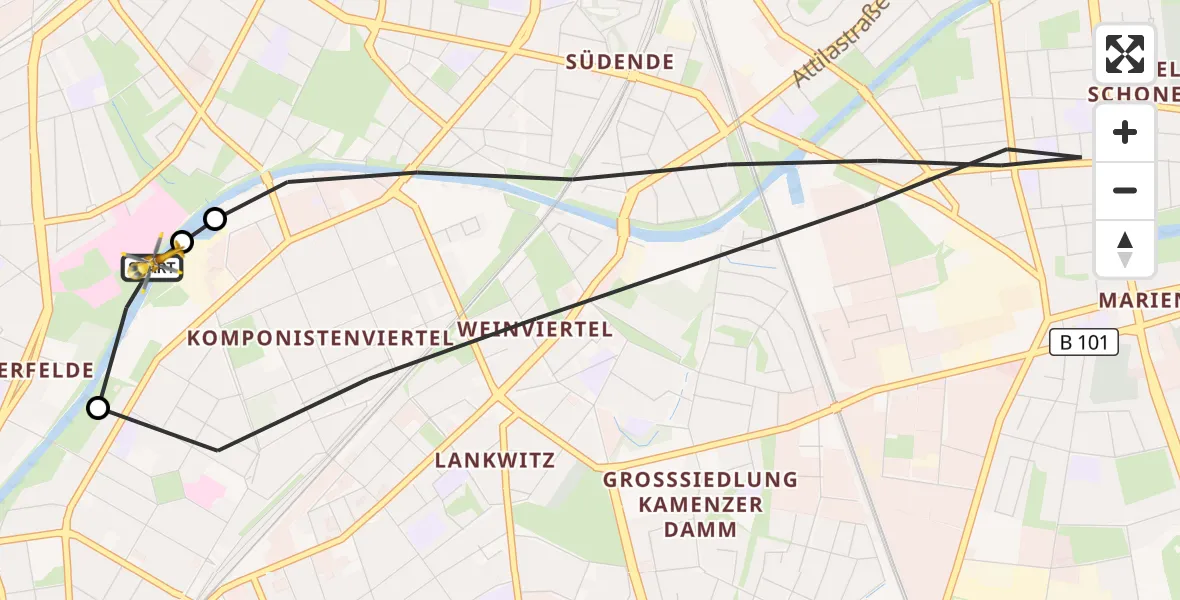 Flugroute Rettungshubschrauber Charité Clinic Benjamin Franklin Campus - Charité Clinic Benjamin Franklin Campus, 19 September 2026, 07:48