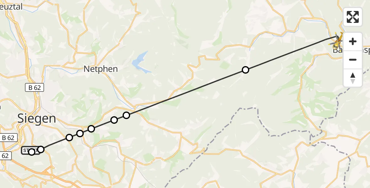 Flugroute Rettungshubschrauber Evangelisches Jung-Stilling Hospital - Bad Laasphe, 19 September 2026, 07:49