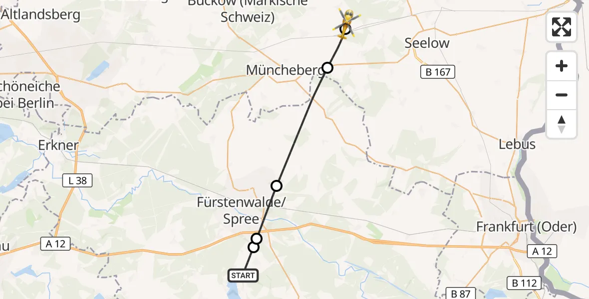 Flugroute Rettungshubschrauber Bad Saarow - Vierlinden, 19 September 2026, 07:55