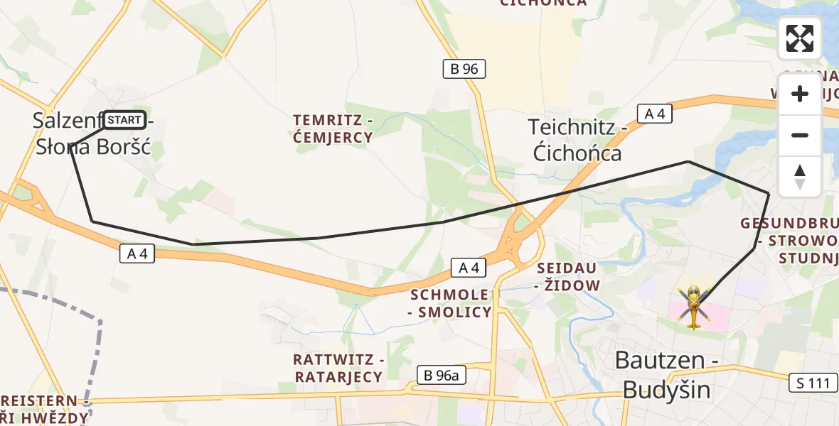 Flugroute Rettungshubschrauber Bautzen - Bautzen, 19 September 2026, 07:59